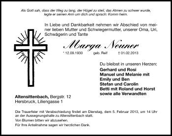 Traueranzeige von Marga Neuner von Hersbrucker Zeitung